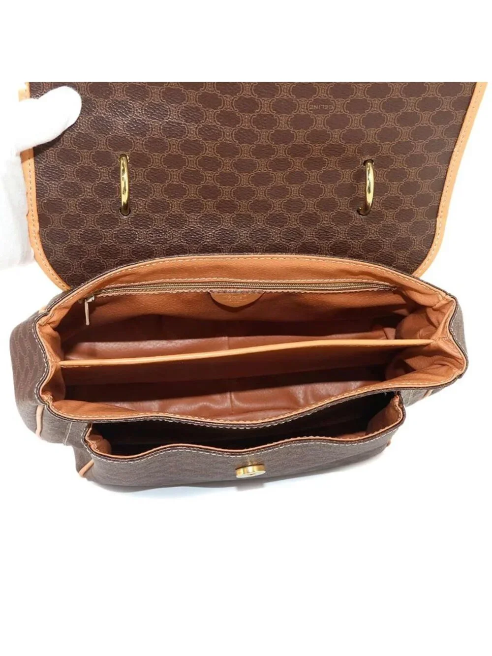 Celine Macadam Hand Bag Leather Brown Gold Vintage